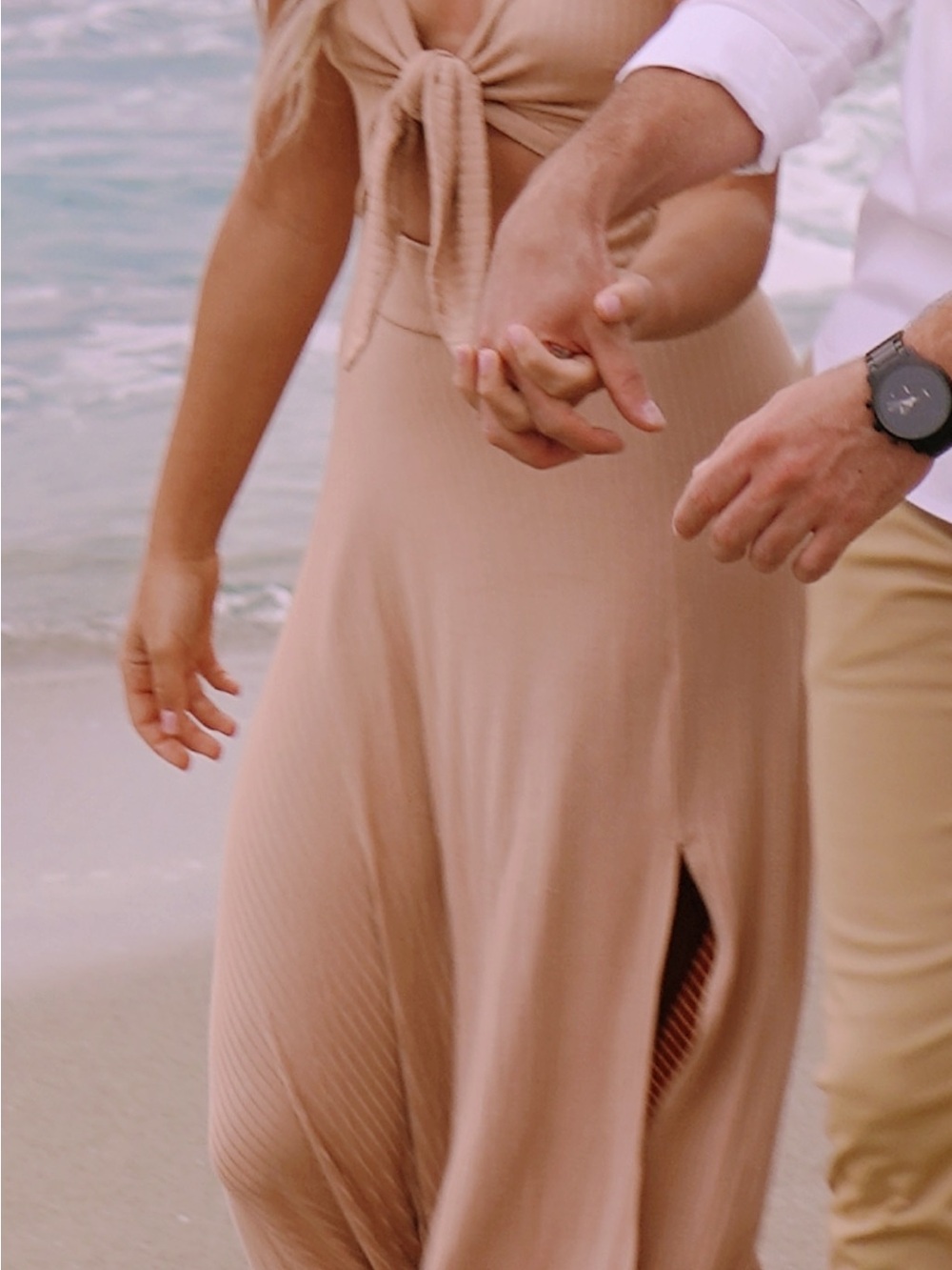 Malibu Bum- Beige Cutout Dress with Side Slit
